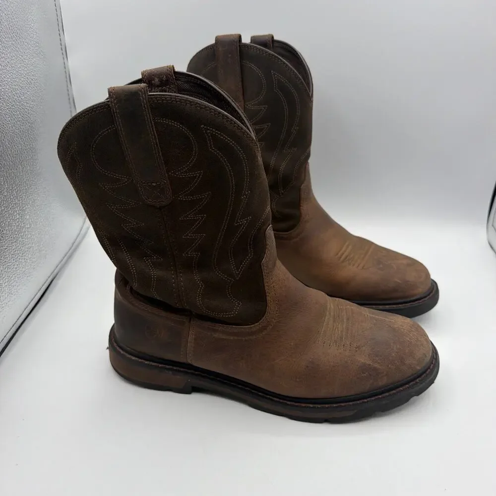 Ariat Work Groundbreaker Pull On Brown Leather Boots 10014238 Mens Size 9.5 D